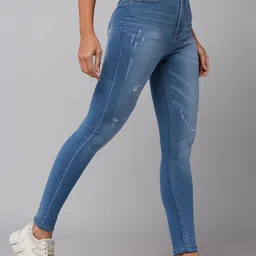 DOLCE CRUDO Hot Sun Women Blue Mildly Distressed High-Rise Skinny Fit Stretchable Jeans-picture-26