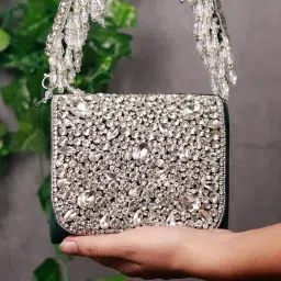 THE TAN CLAN Green Embellished Clutch Bag with Detachable Handle image 2