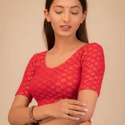 Bindigasm's Advi Self Design Beads Detail Jacquard Stretchable Blouse image 4