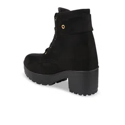 Shoetopia Black Suede High-Top Block Heeled Boots image 3