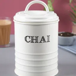 Steel White Cylindrical Chai Jar 800 Ml By Market 99 image 1