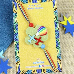 Asthetika Boys Airplane Parachute Thread Rakhi with Roli Chawal image 2