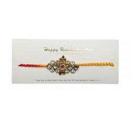 PANASH Men Gold-Plated Stone-Studded Rakhi With Roli Chawal image 3