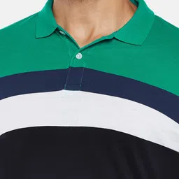 BYFORD by Pantaloons Men Green & Yellow Colourblocked Polo Collar Slim Fit T-shirt image 2