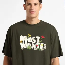 MISCHIEF MONKEY Typography Printed Round Neck Oversized T-shirt image 3