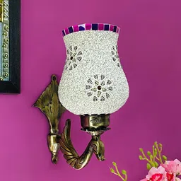 foziq White & Yellow Textured Glass Wall Lamp image 2