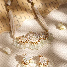 Rubans 22K Gold-Plated Kundan-Studded Mother of Pearl Jewellery Set image 3