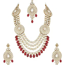 I Jewels Gold-Plated Kundan-Studded & Beaded Jewellery Set image 2