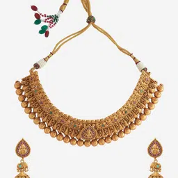 Kushal's Fashion Jewellery Gold-Plated Ruby Antique Jewellery Set image 3