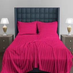 AVI Striped 250 TC Egyptian Cotton King Bedsheet with 2 Pillow Covers image 2