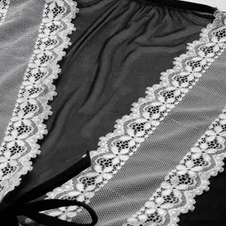 ms.lingies Ms Lingies Black & White Net Baby Doll with Robe & Thongs image 5