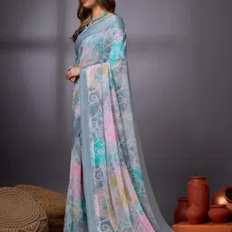 Mitera Floral Printed Woven Design Zari Pure Georgette Saree image 2