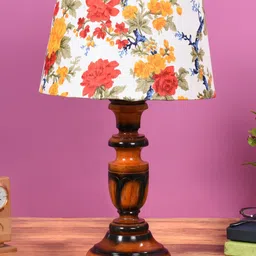 foziq Brown & White Printed Wooden Table Lamp image 2