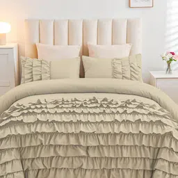 THE WHITE MOSS Beige 3 Pieces AC Room 150 GSM Double Bed Comforter & Pillow Cover image 2