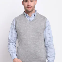 Cantabil Men Navy Blue & Grey Woolen Reversible Sweater image 2