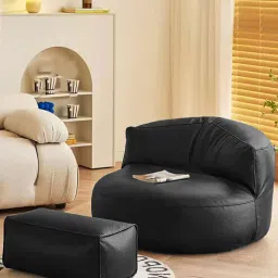 mintwud from pepperfry Haruto Leatherette Bean Bag with Footstool Filled with Beans In Black Colour-picture-21