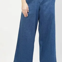 novio Women Loose Fit Blue Pure Cotton Trousers-picture-10