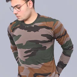 omee gold ARMY PRINTED MULTICOLOUR T-SHIRT Men Solid Round Neck Pure Cotton Multicolor T-Shirt-picture-20