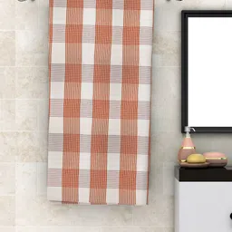 Athom Trendz Unisex Set Of 2 White & Orange Checked 210 GSM Premium Bath Towels image 2