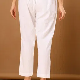 kvish Women Regular Fit White Cotton Blend Trousers-picture-27
