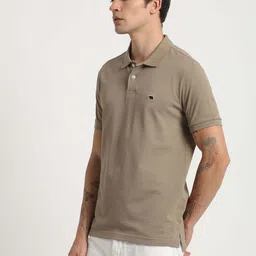the bear house Men Solid Polo Neck Pure Cotton Beige T-Shirt-picture-11