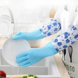 PVC FlockLined Long Elbow Length Gloves for Kitchen Dishwashing Winters Wet and Dry Glove-image-18