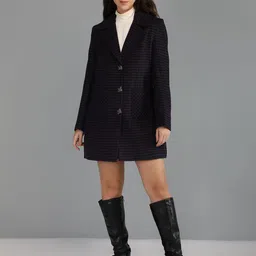 honnete 100 % Polyester Checkered Coat For Women-picture-26