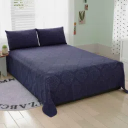 bromwick Blue Traditional 300 TC Microfiber Queen Sized Double Bedsheet with 2 Pillow Covers-picture-25