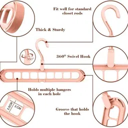 webdealz Plastic 360º Swivel Hook,9-Holes Magic Wardrobe Space Saver Folding Hangerx4.487 Hook Rail 9 image 4