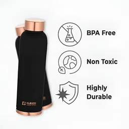 Kuber Industries Black & Copper-Toned Set of 5 Copper Solid Water Bottle image 3