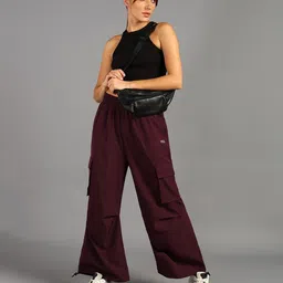 hrx by hrithik roshan Women Solid Maroon Track Pants image 3