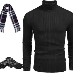 bello toko Men Woven Turtle Neck Black Sweater-picture-11