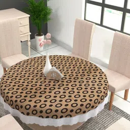 MONKDECOR Brown Geometric Printed Waterproof Plastic Round 4-Seater Table Cover image 3