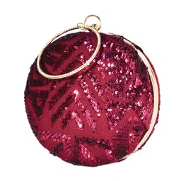 ARTKLIM Purple & Gold-Toned Embroidered Embellished Round Clutch image 2