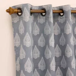 Ariana Grey & White Ethnic Motifs Black Out Window Curtain image 2