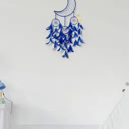 DULI Blue Crescent Moon Dream Catcher Hanging with 4 Rings image 2