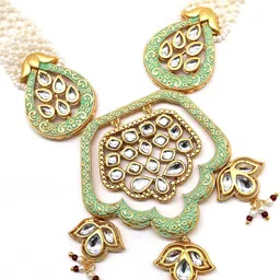 ODETTE Gold-Plated Kundan-Studded & Beaded Jewellery Set image 4