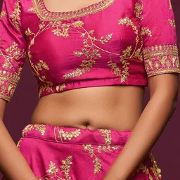 FABPIXEL Pink Embroidered Semi-Stitched Lehenga & Unstitched Blouse With Dupatta image 5
