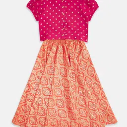 AKKRITI BY PANTALOONS Girls Orange & Pink Printed Ready to Wear Lehenga & Blouse With Dupatta image 2