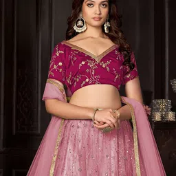 Warthy Ent Embroidered Sequinned Semi-Stitched Lehenga & Unstitched Blouse With Dupatta image 4