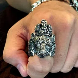MEENAZ Men Silver-Plated Lion Oxidised Finger Ring image 4