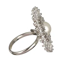 Saraf RS Jewellery Silver-Plated Pearl Stone-Studded Adjustable Finger Ring image 2