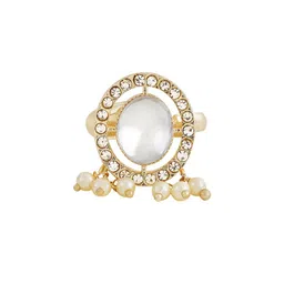 TEEJH Jhilmil Gold-Plated Stone-Studded Adjustable Finger Ring image 2