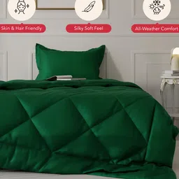 Stoa Paris Date Night Collection Green Solid AC Room 150 GSM Single Bed Ultra Silky Soft Satin Comforter image 5