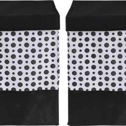 heart home Cotton Pack of 2 Polka Dot Organisers Storage Box & Toy Basket With Lid | Black & White Storage Basket-picture-40