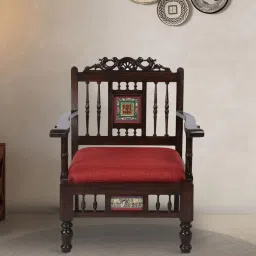 mudramark from pepperfry Teak Wood 1 Seater Sofa in Red & Walnut Finish image 1