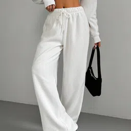 dockstreet Women Solid White Track Pants image 3