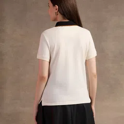 u.s. polo assn. Women Solid Polo Neck Cotton Blend White T-Shirt image 5