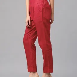 fusiondots Women Regular Fit Red Cotton Blend Trousers-picture-23