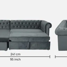 amberville from pepperfry Torino Velvet RHS Pull-Out Sofa Cum Bed in Fossil Grey Colour with Storage image 2